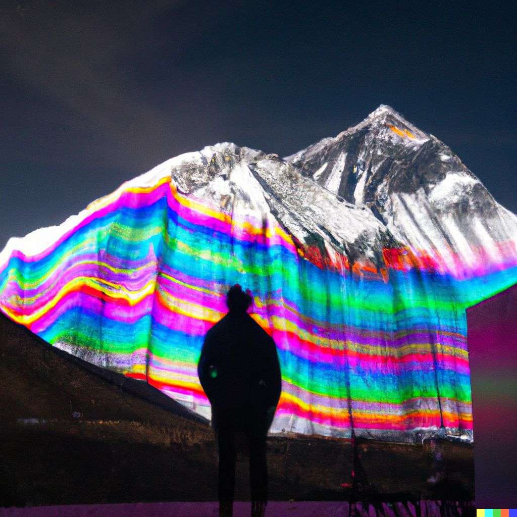 someone gazing at Mount Everest, light painting by Gabriel Dawe